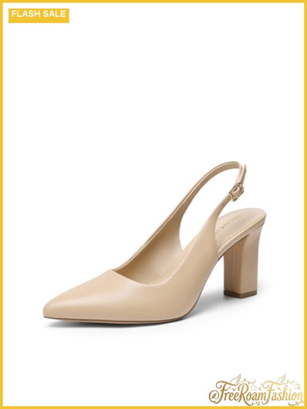 Womens Slingback Chunky Block Heels Pumps Pointed Toe Faux Leather Business